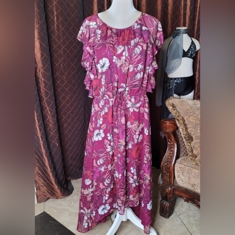 NWT ALEX MARIE PLUM RUFFLED ASYMMETRICAL DRESS 4